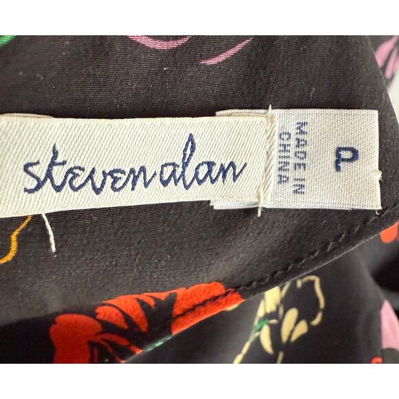 Steven Alan Blouse Top Women's Small Black Floral Silk Round Neck Keyhole Back - Picture 3 of 7